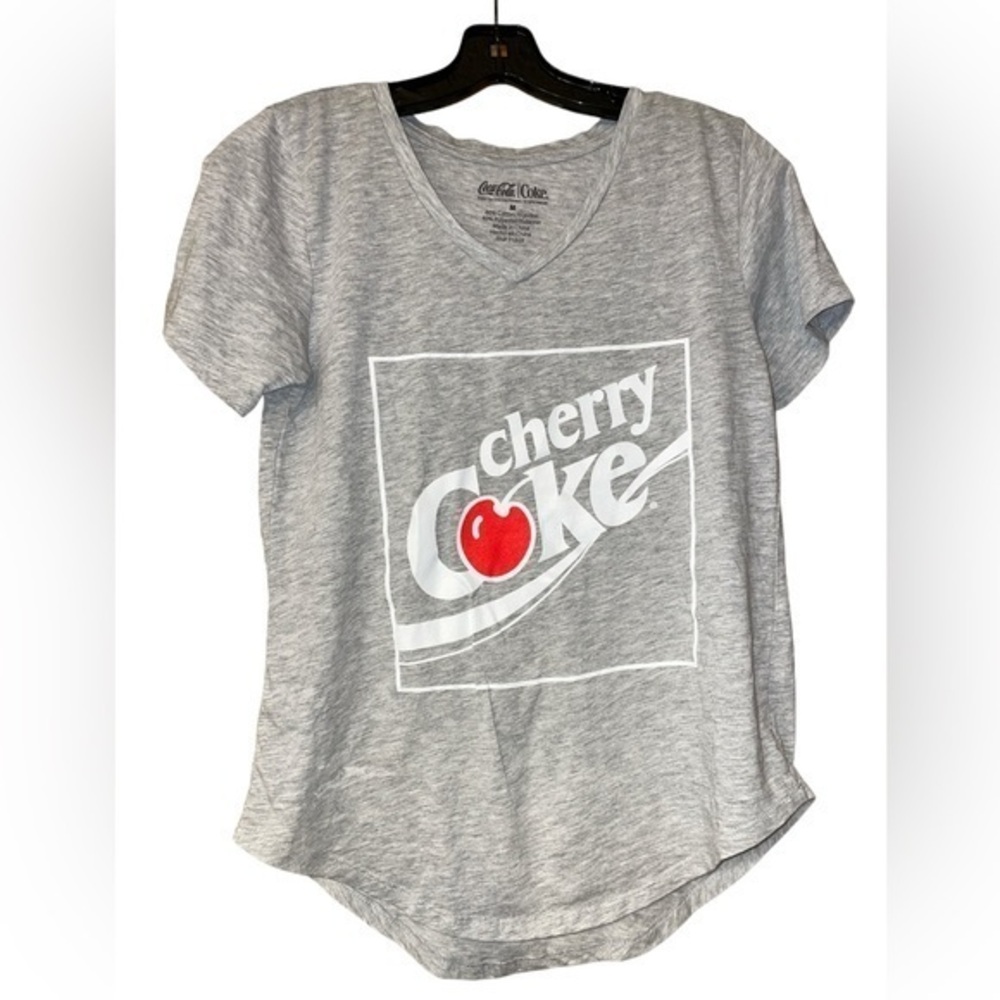 Coca Cola Cherry Coke‎ Y2K Graphic V Neck Tee Shirt Size Medium Gray